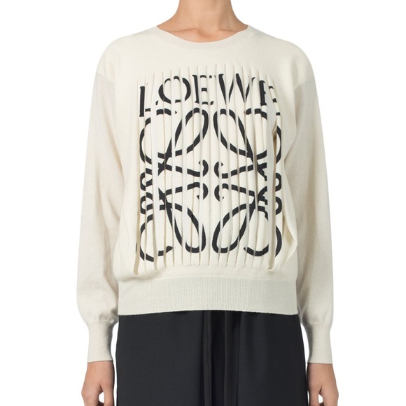 Loewe Shredded Logo Cashmere Sweater In Off-white